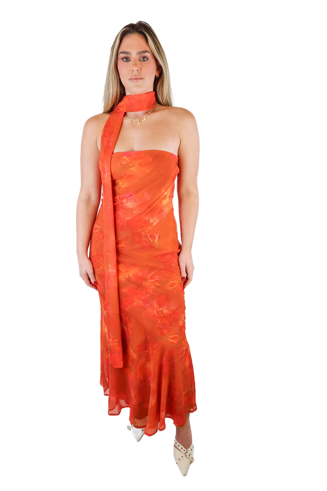 Peppermayo orange/pink floral midi dress NWT (4)