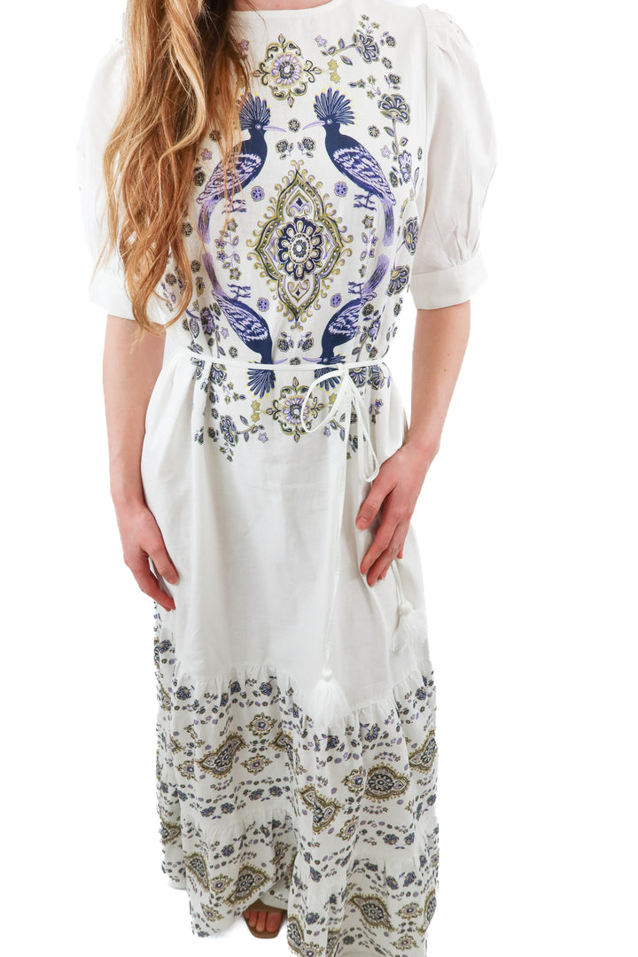happy nature white floral/bird maxi dress (s; retail $145)