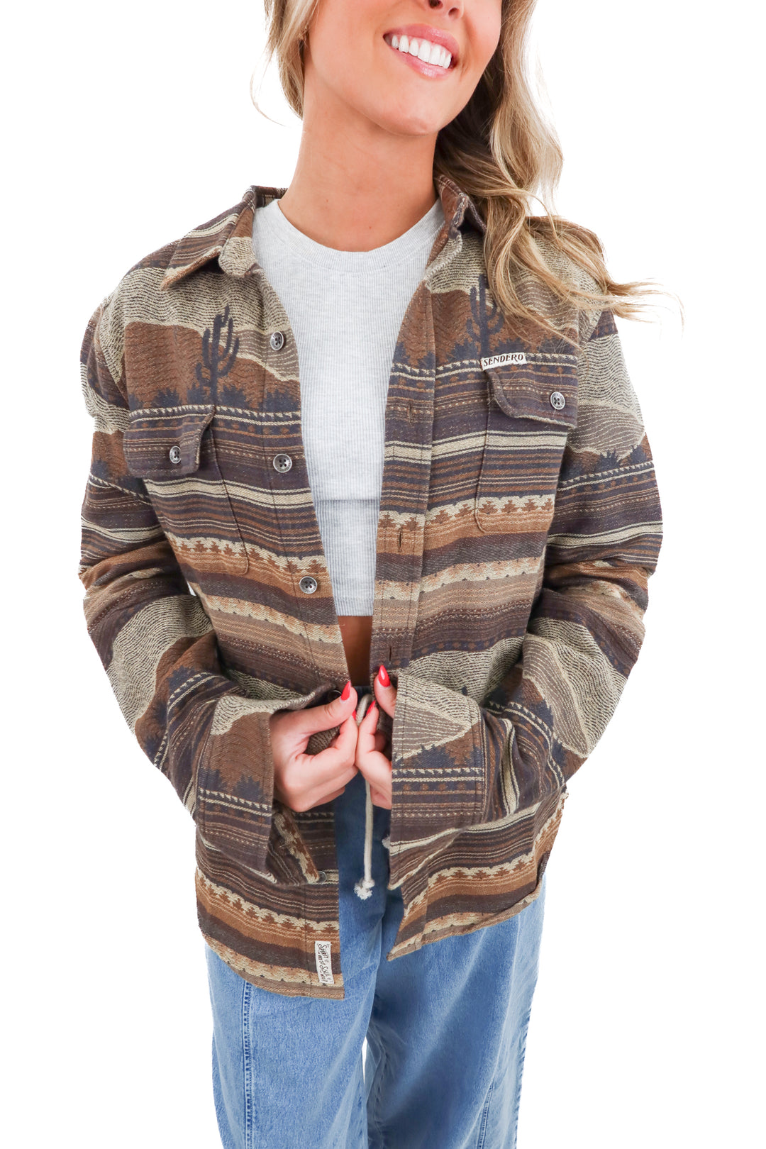 sendero brown and navy shacket (xs)