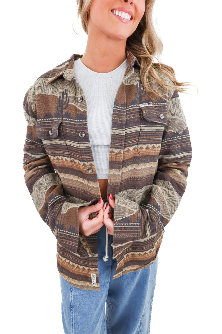 sendero brown and navy shacket (xs)