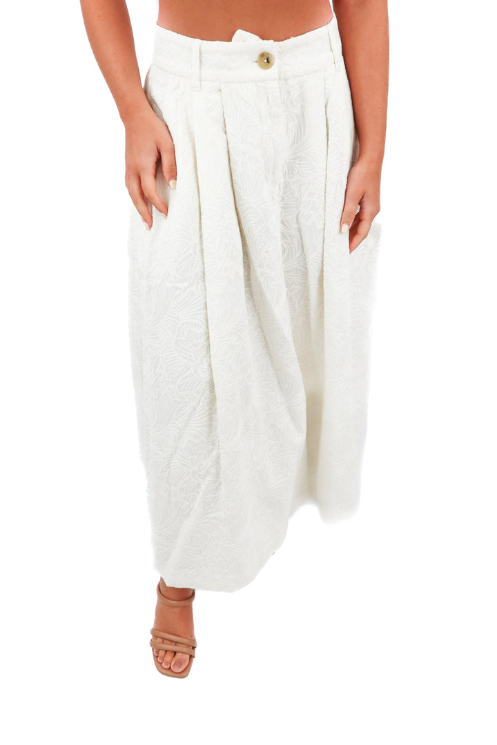 mara hoffman white textured floral skirt (6; retail $185)