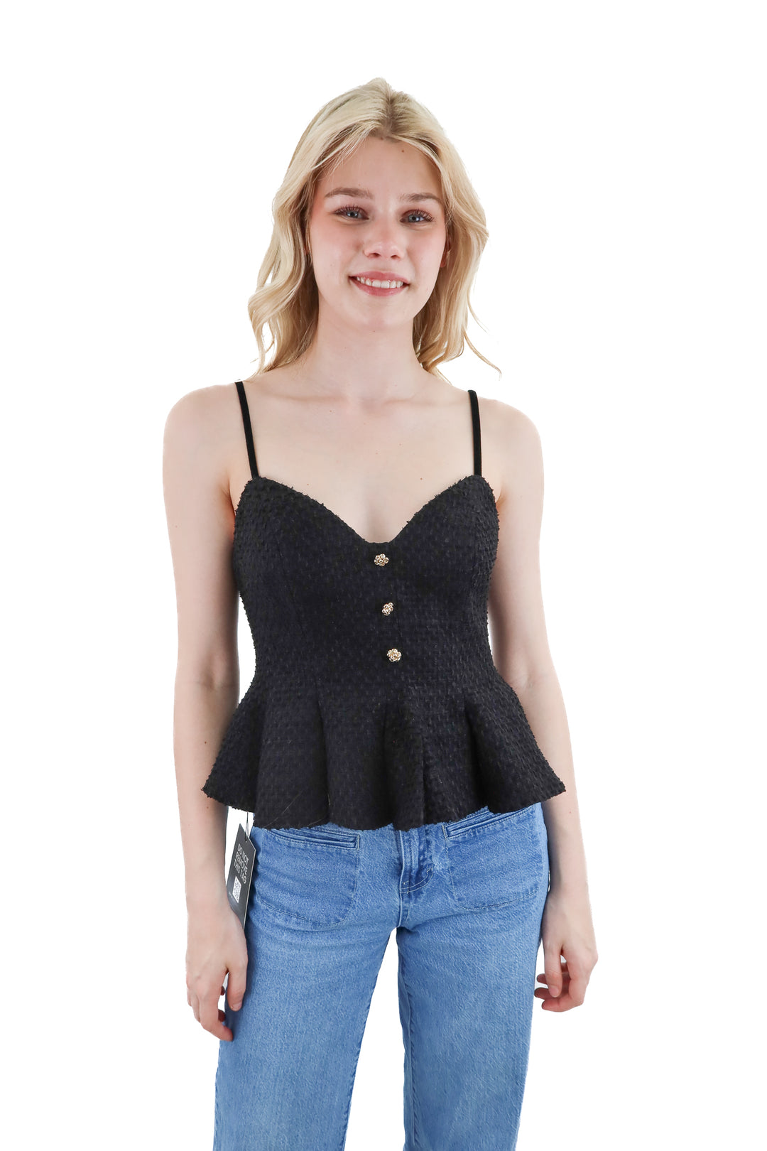 astr the label black tweed peplum top nwt (s; retail $98)