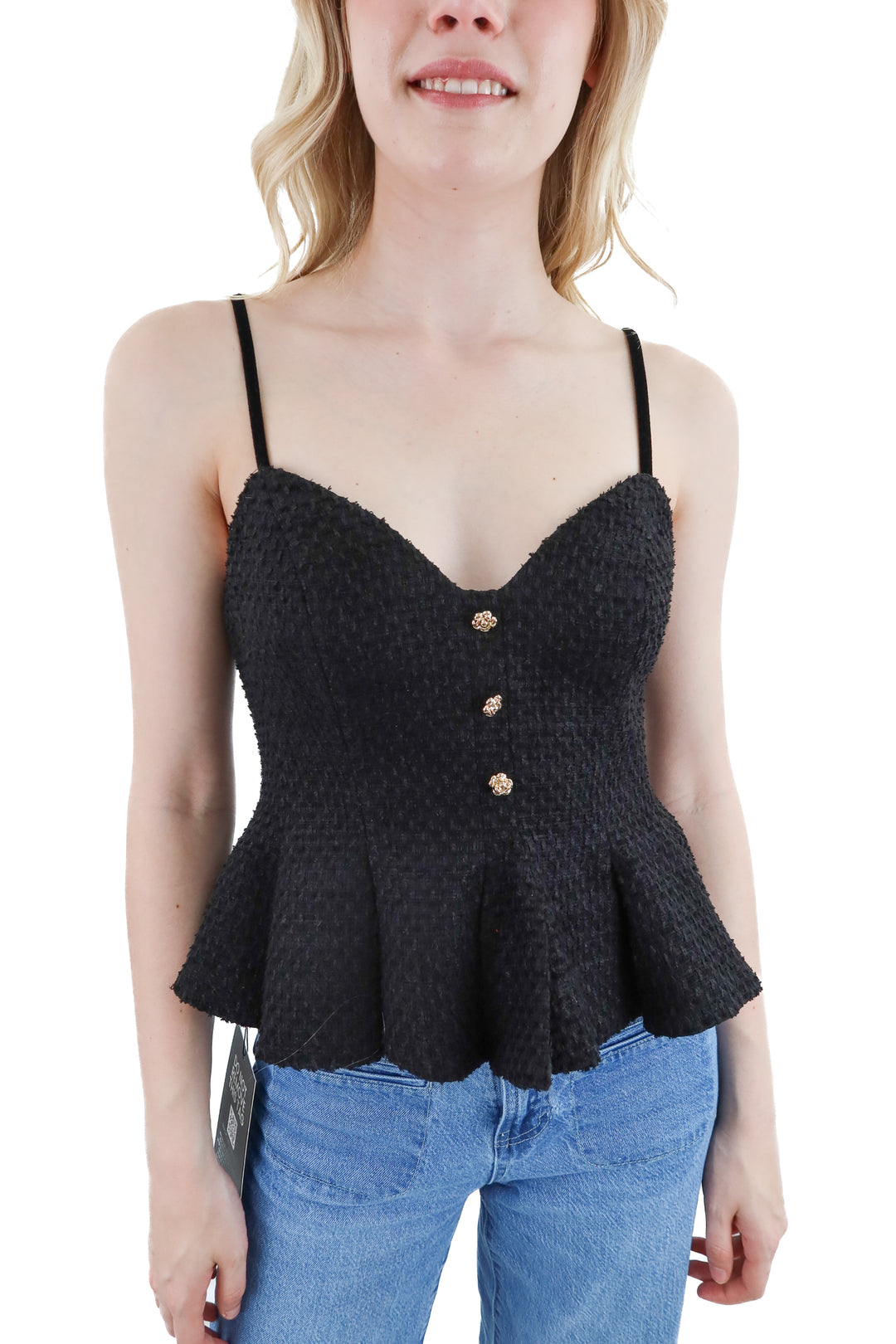 astr the label black tweed peplum top nwt (s; retail $98)