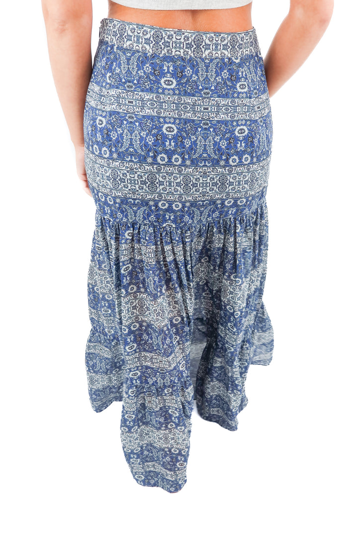 intermix blue paisley maxi skirt (6; retail $258)
