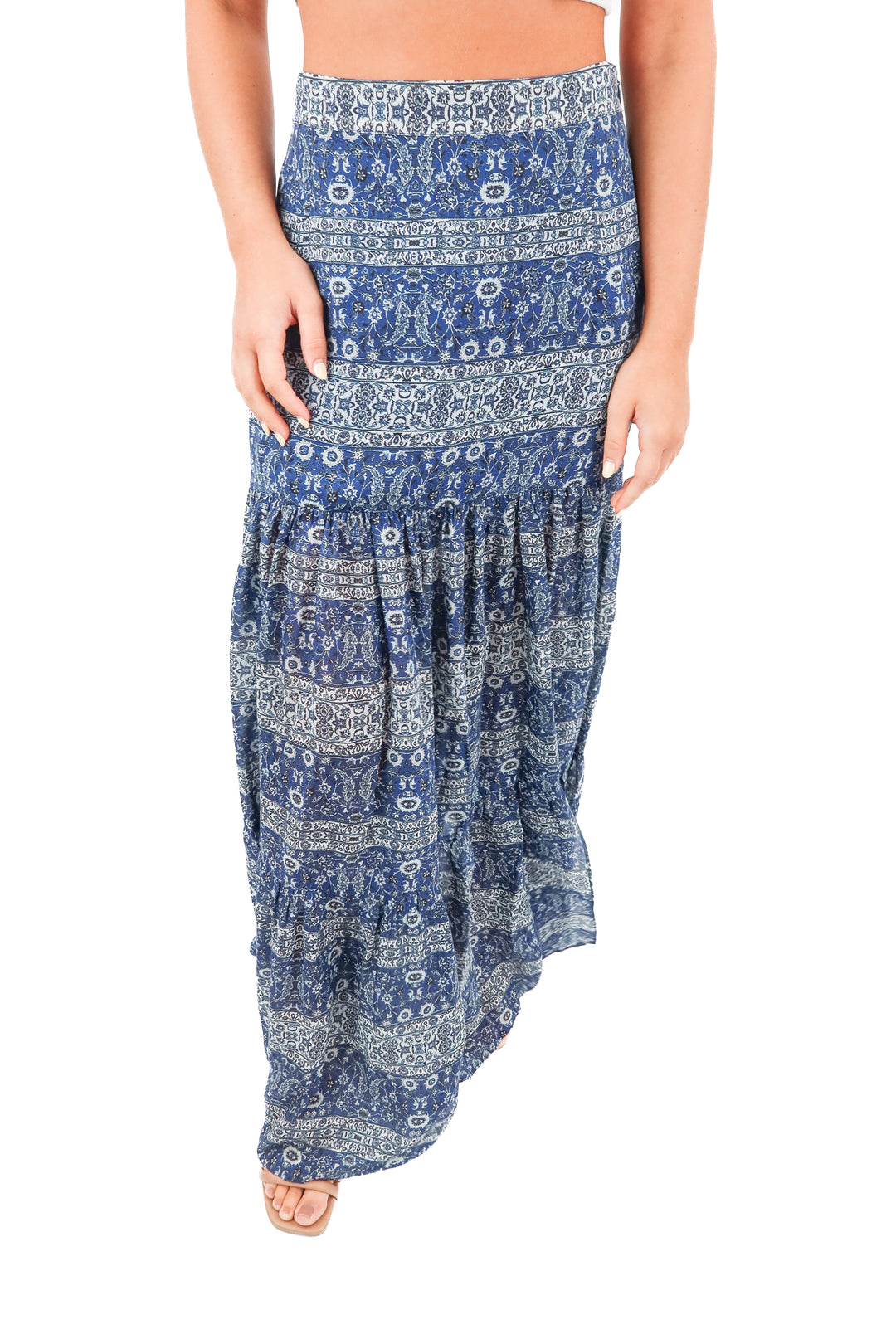 intermix blue paisley maxi skirt (6; retail $258)