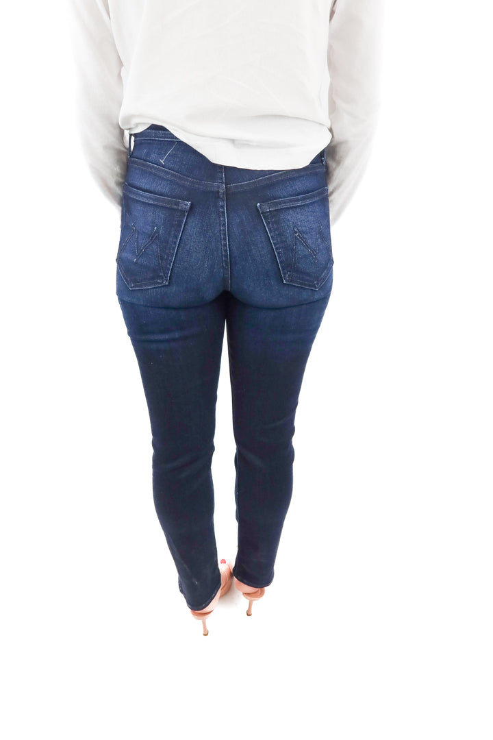 mother dark wash skinny jeans (27; retail $238)