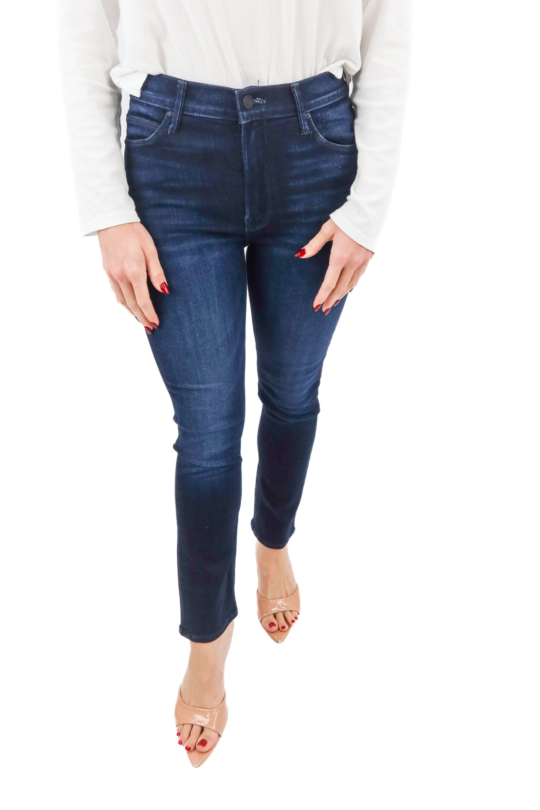 mother dark wash skinny jeans (27; retail $238)