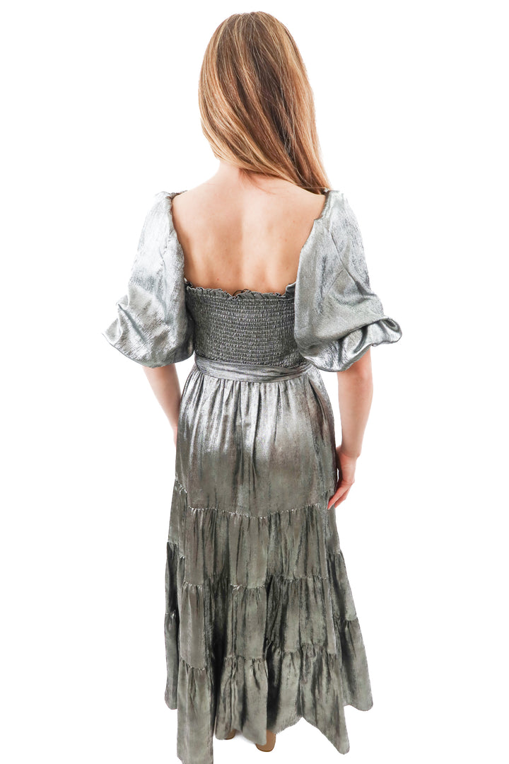 a loves a silver metallic smocked dress (m; retail $169)