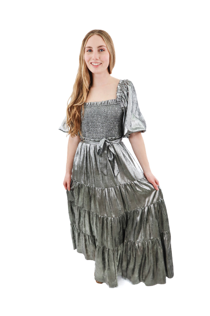 a loves a silver metallic smocked dress (m; retail $169)