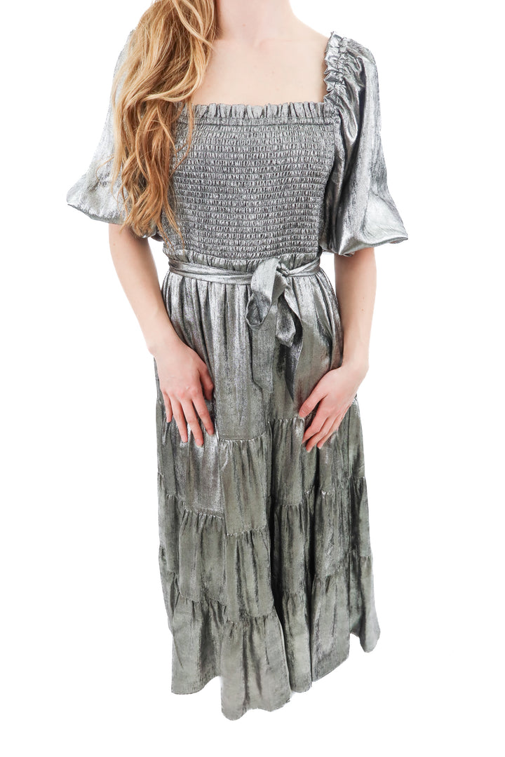a loves a silver metallic smocked dress (m; retail $169)