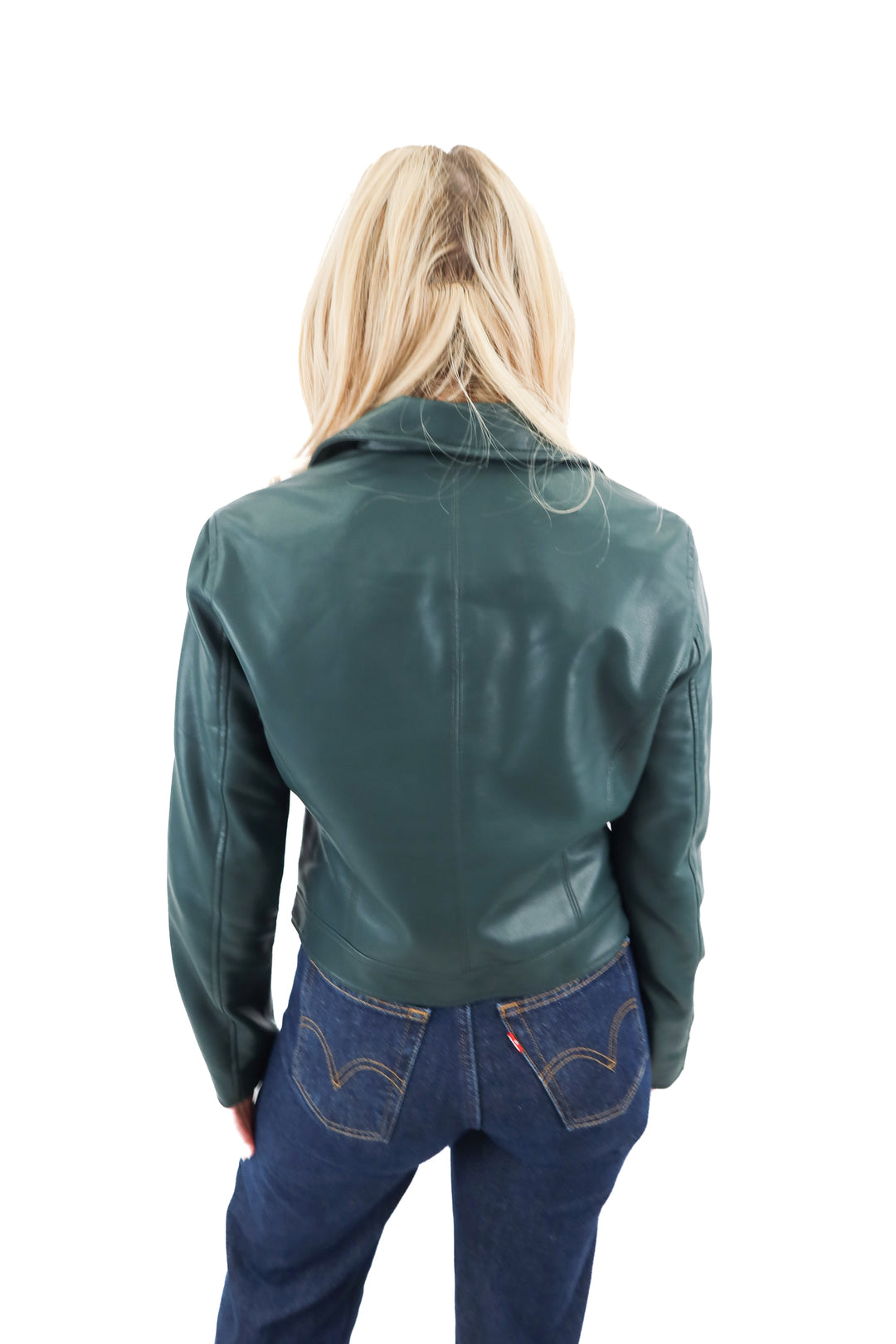 blank nyc dark green vegan leather jacket (m)