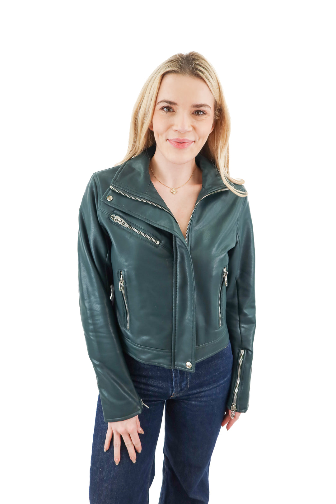 blank nyc dark green vegan leather jacket (m)