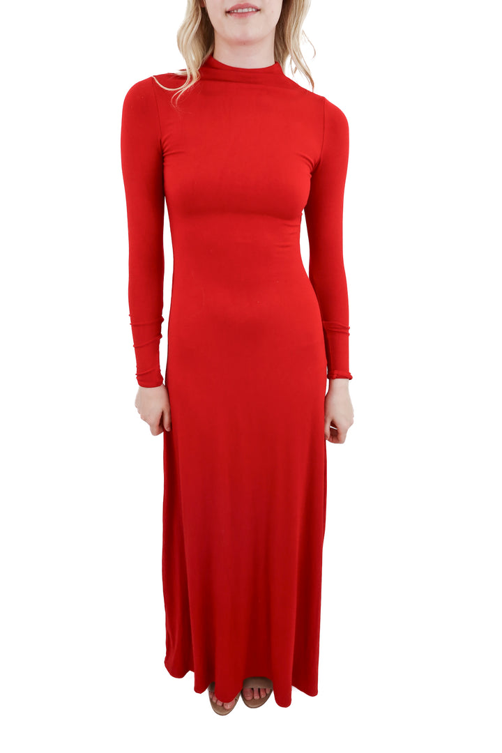 naked wardrobe red mock neck maxi dress nwt (s; retail $118)