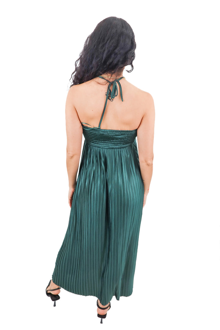 vici green pleated strapless maxi dress (s; retail $88)