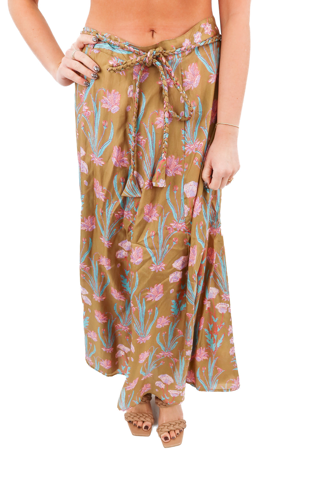 hannah green floral maxi skirt (2; retail $475)