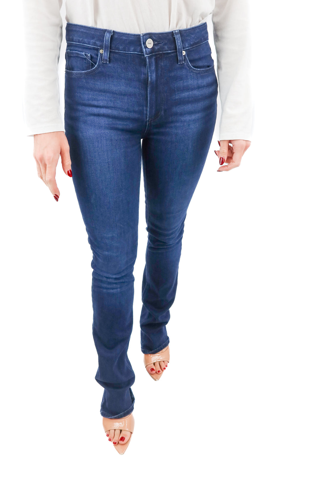 paige dark wash skinny jeans (27; retail $215)