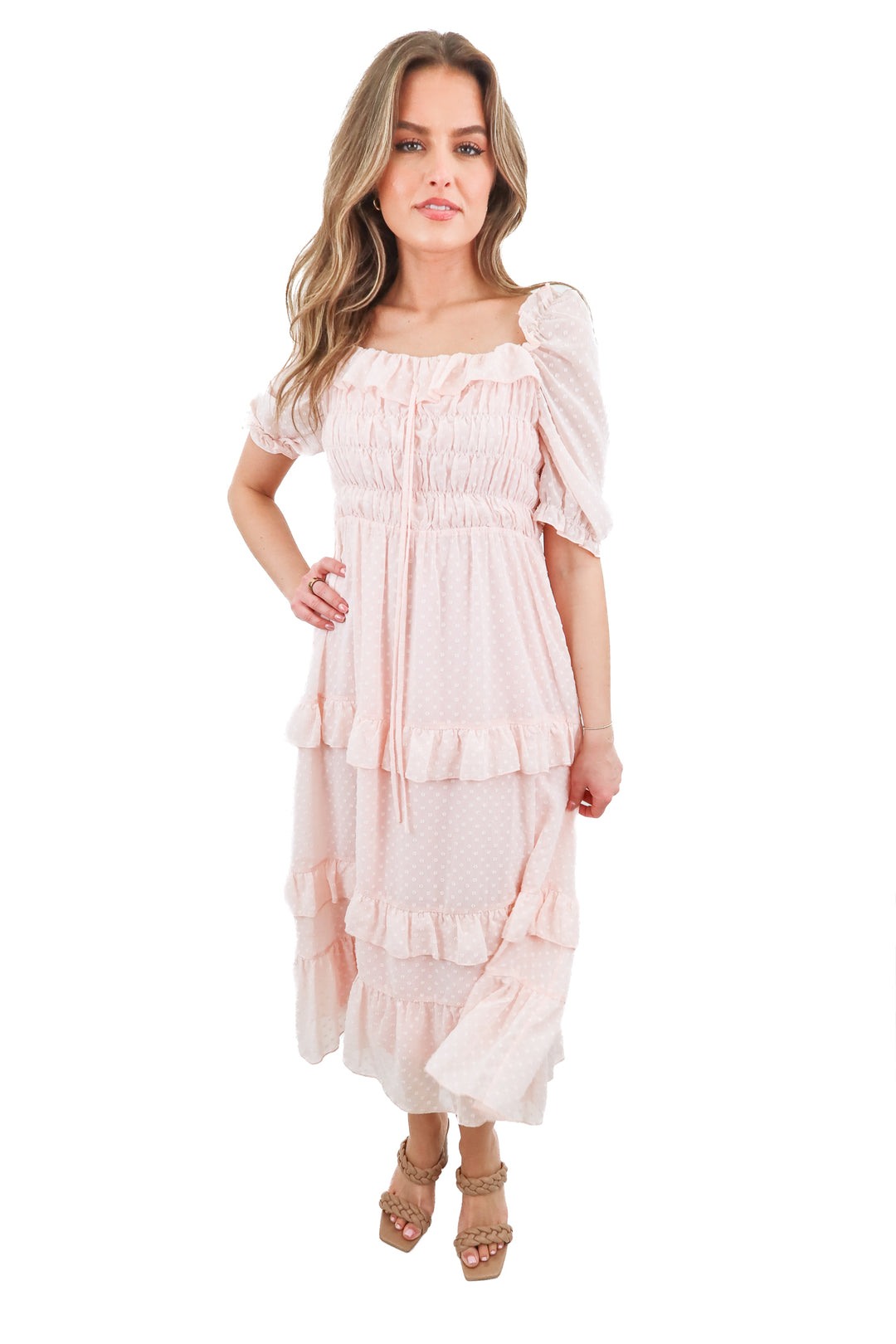 just me pink spotted maxi dress (s)