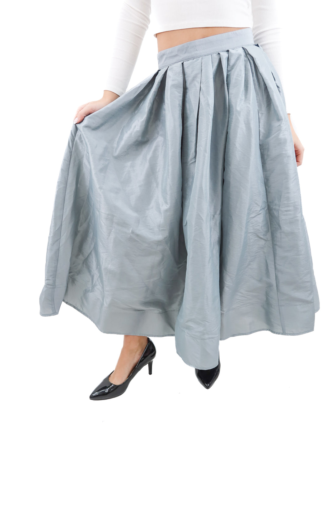 free people grey puffy maxi skirt nwt (xs; retail $98)