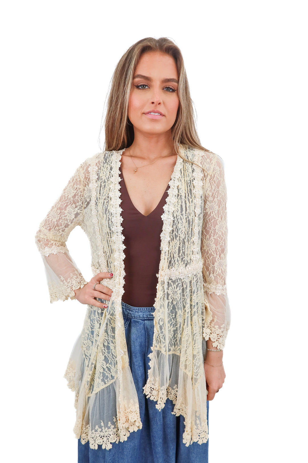 dor dor couture lace tie front blouse (m)