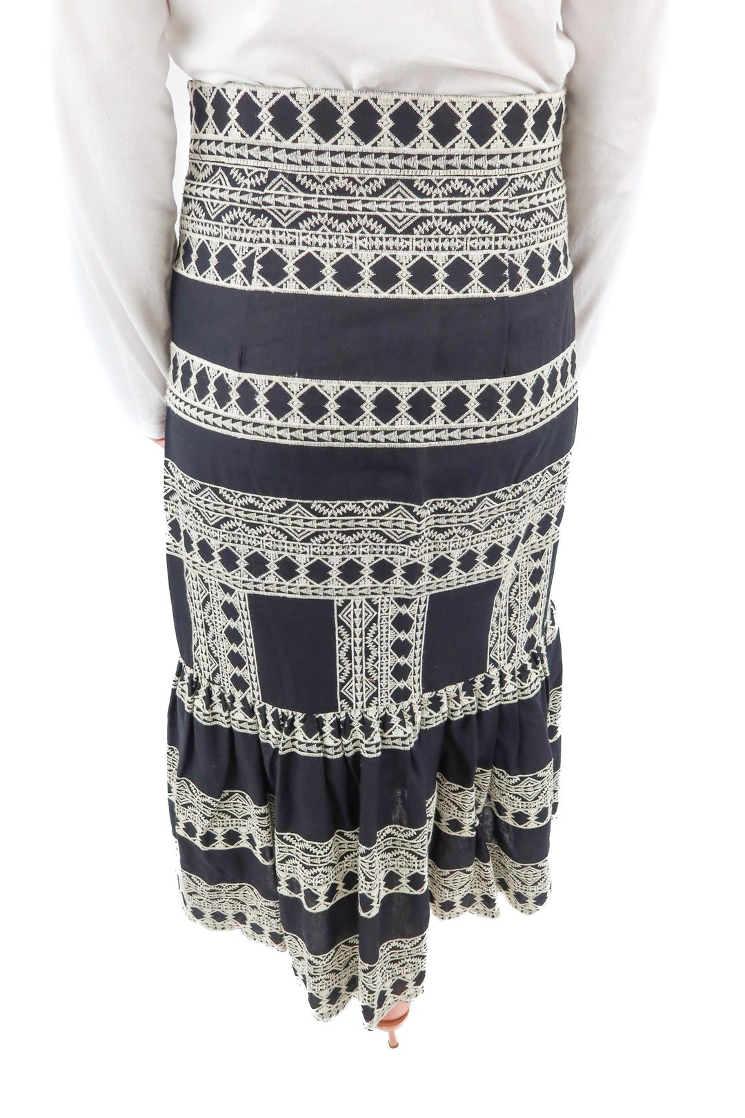 zara black/cream stitched maxi skirt (s)