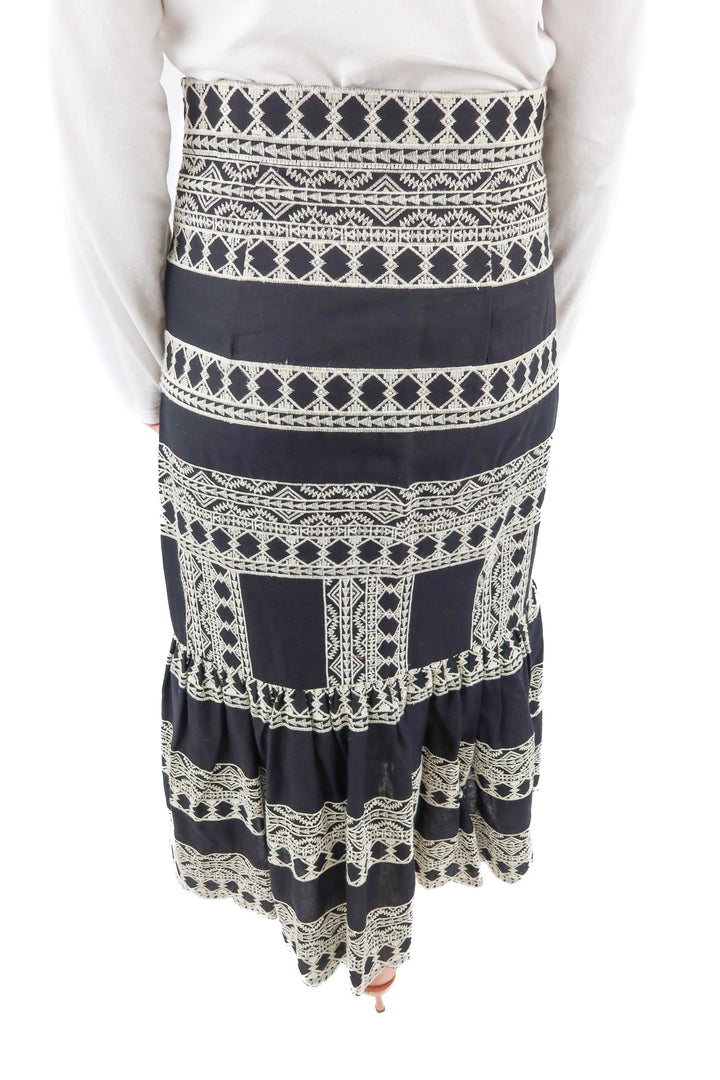 zara black/cream stitched maxi skirt (s)