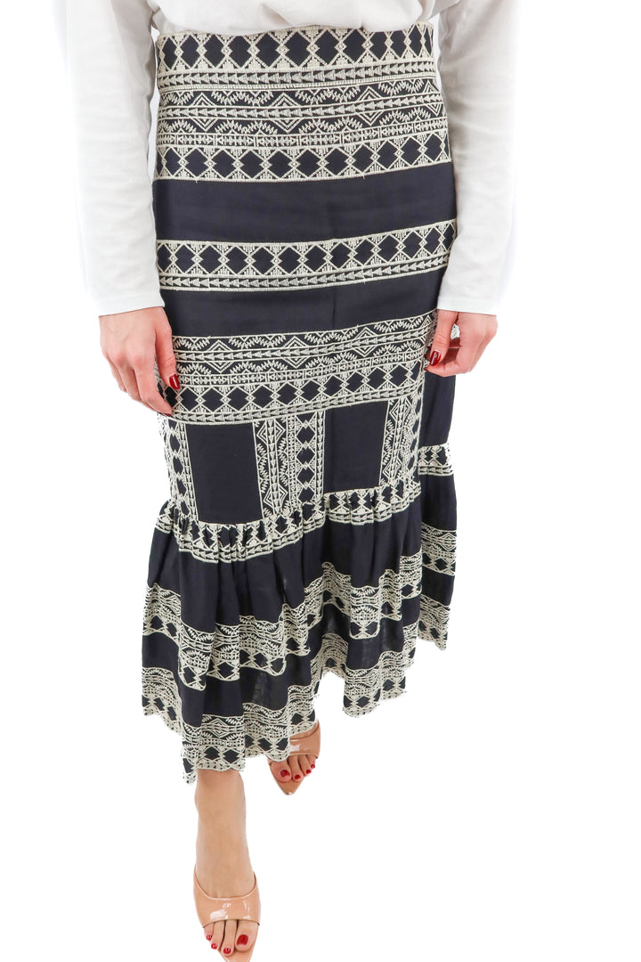 zara black/cream stitched maxi skirt (s)