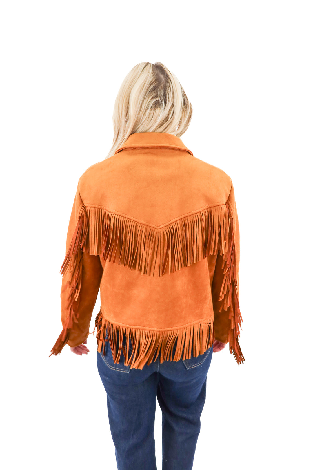 chelsea & violet brown vegan suede fringe jacket (m)