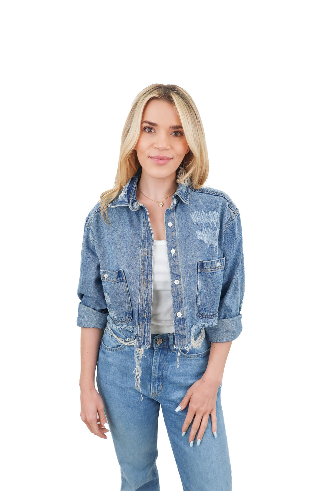 signature 8 distressed denim jacket (m)