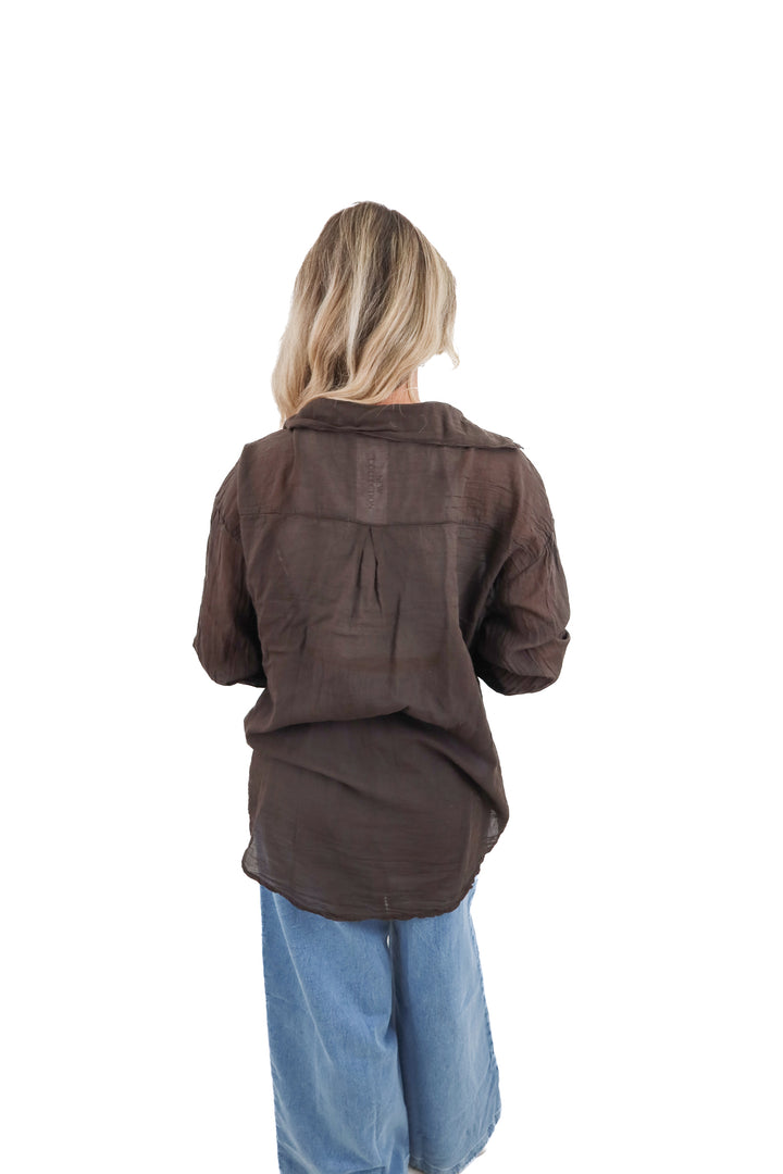 new collection brown cotton button down top(s)