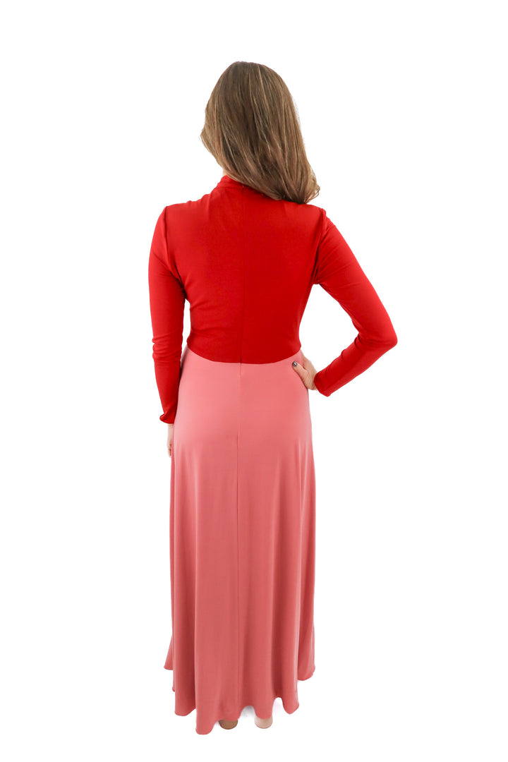 halston red/pink maxi dress (4; retail $525)