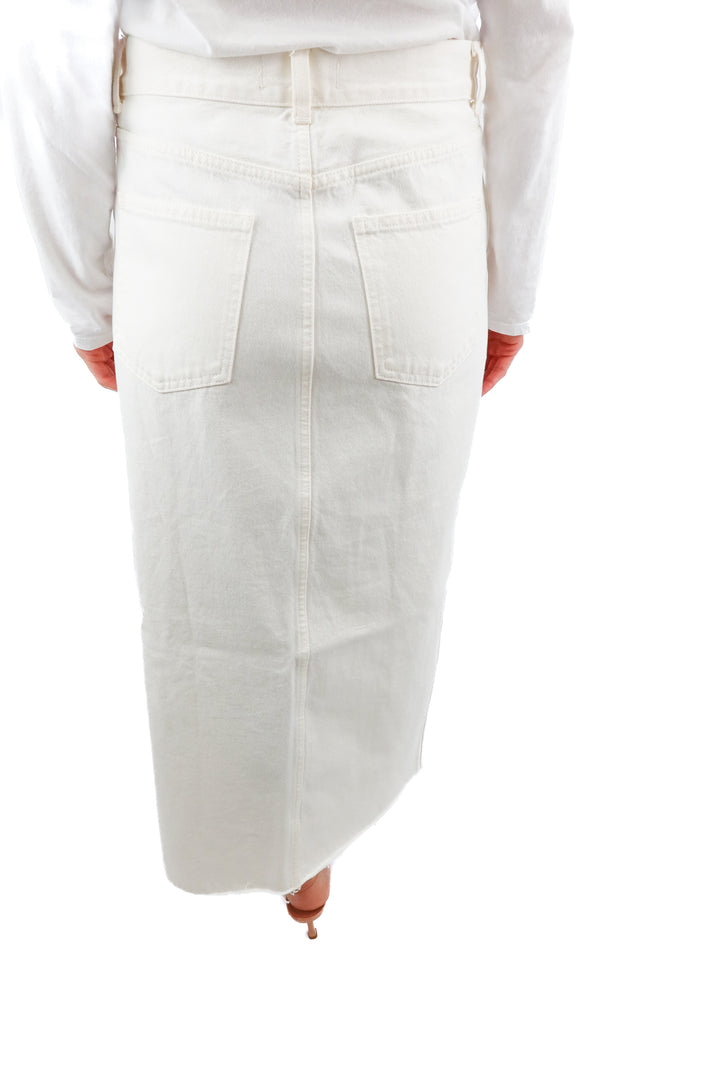 madewell white denim maxi skirt (25; retail $138)