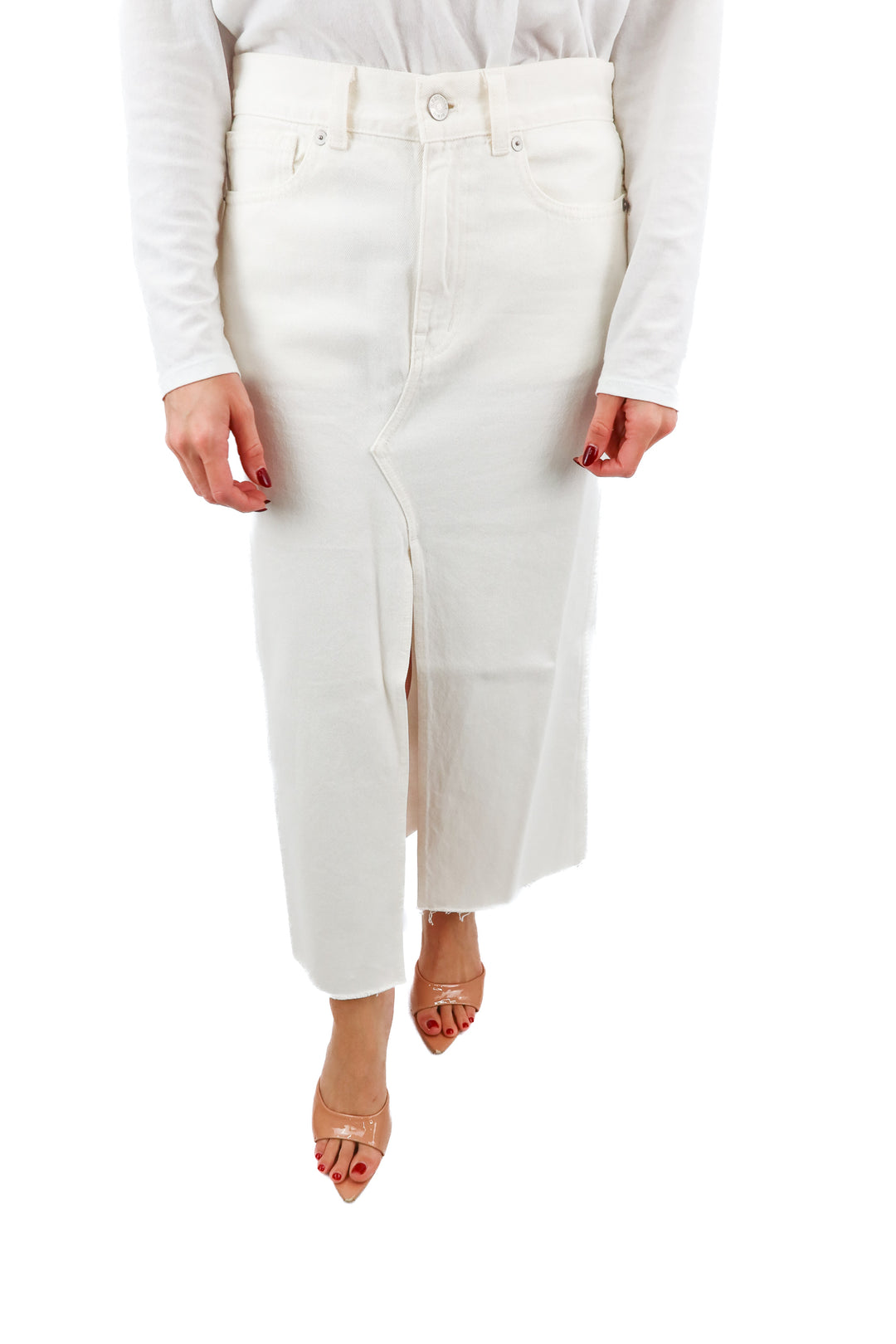 madewell white denim maxi skirt (25; retail $138)