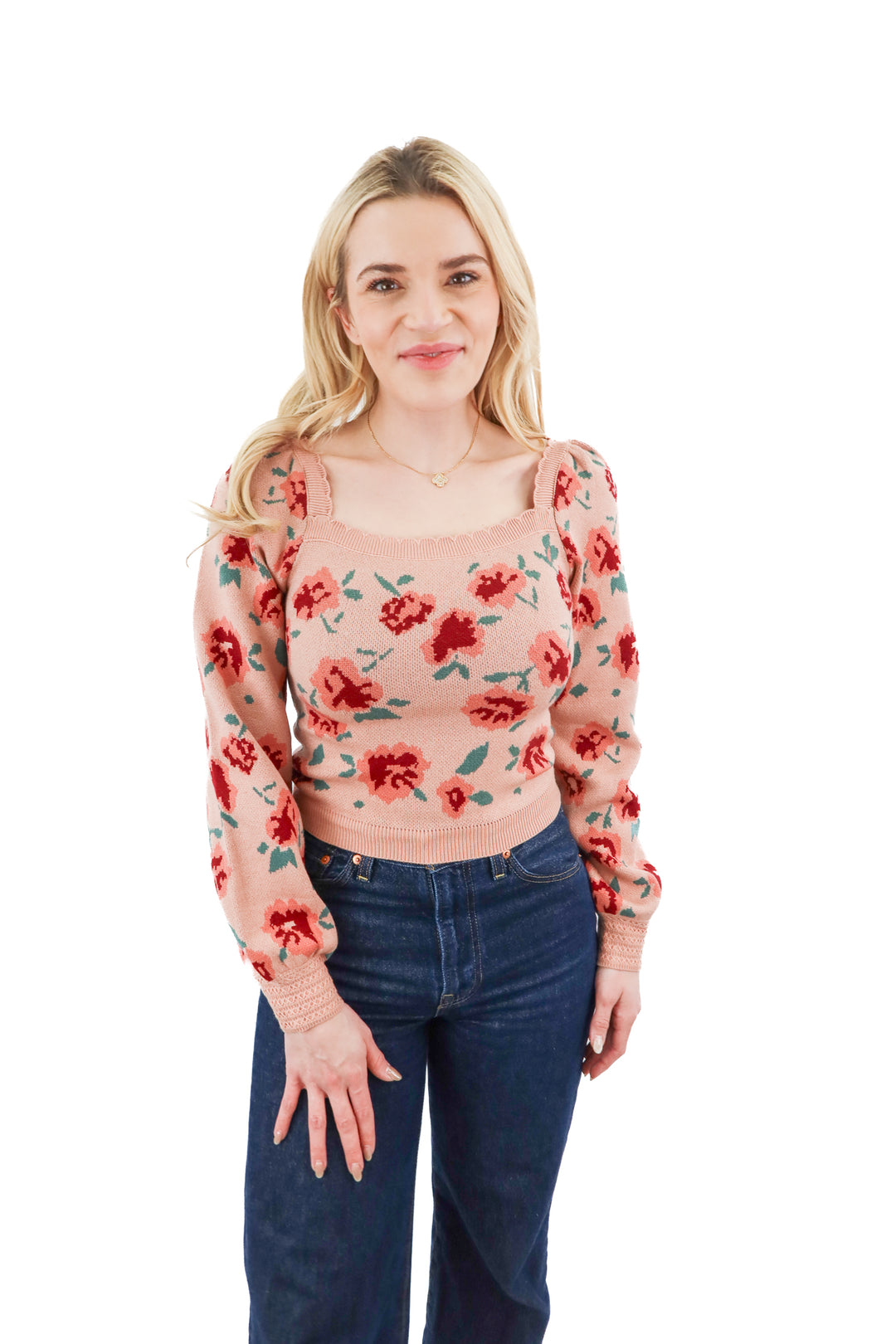 willow & wind dusty rose floral knit top nwt (xs; retail $50)