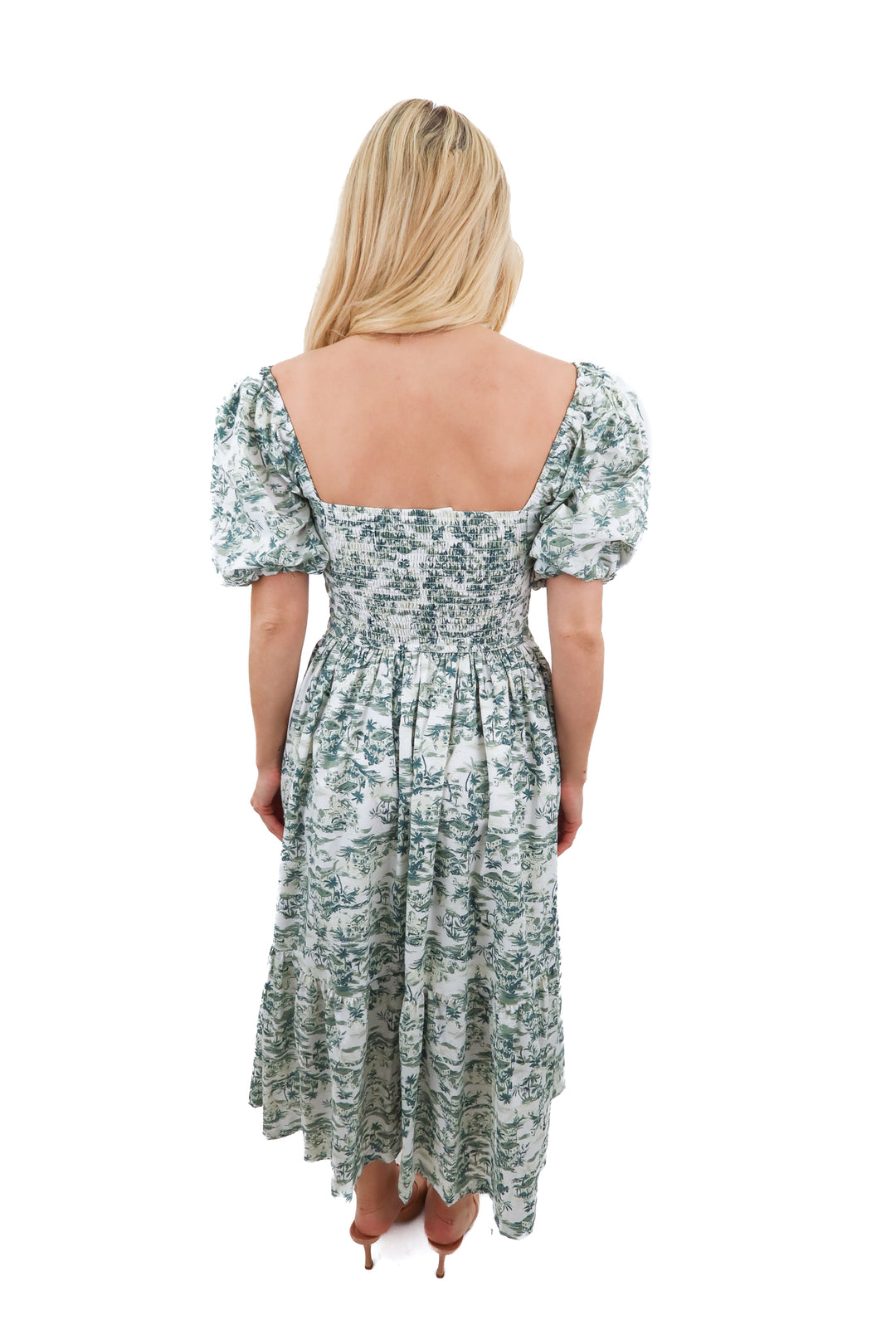 abercrombie & fitch green tropical puff sleeve dress (xs; retail $96)