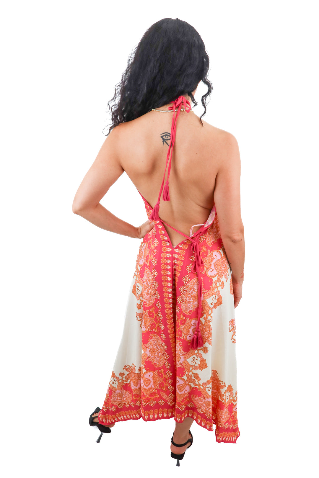 vici pink paisley halter dress (s; retail $78)