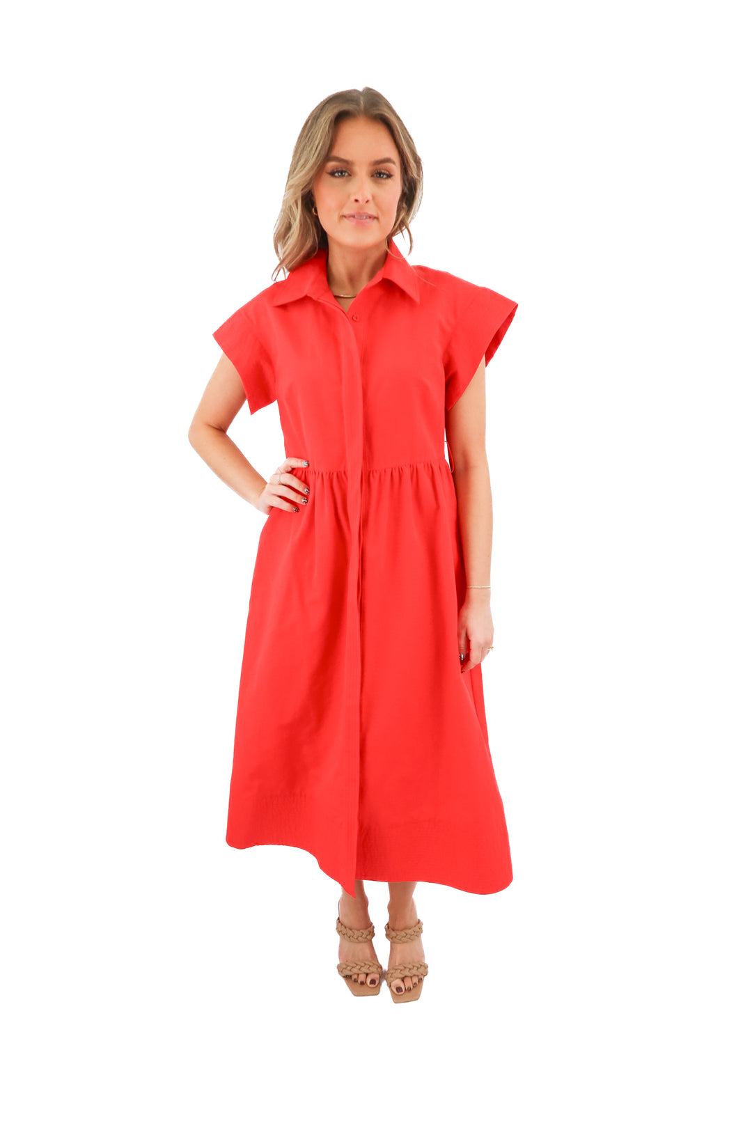 tuckernuck red short sleeve maxi dress (s; retail $298)