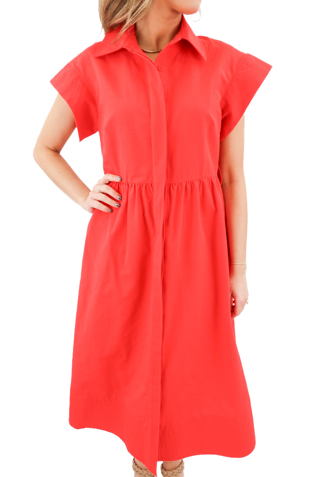 tuckernuck red short sleeve maxi dress (s; retail $298)