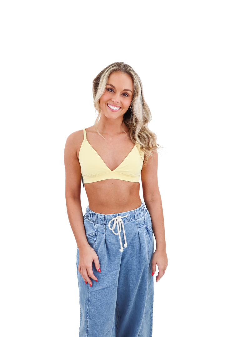 organic basics yellow triangle bralette nwt (m; retail $50)