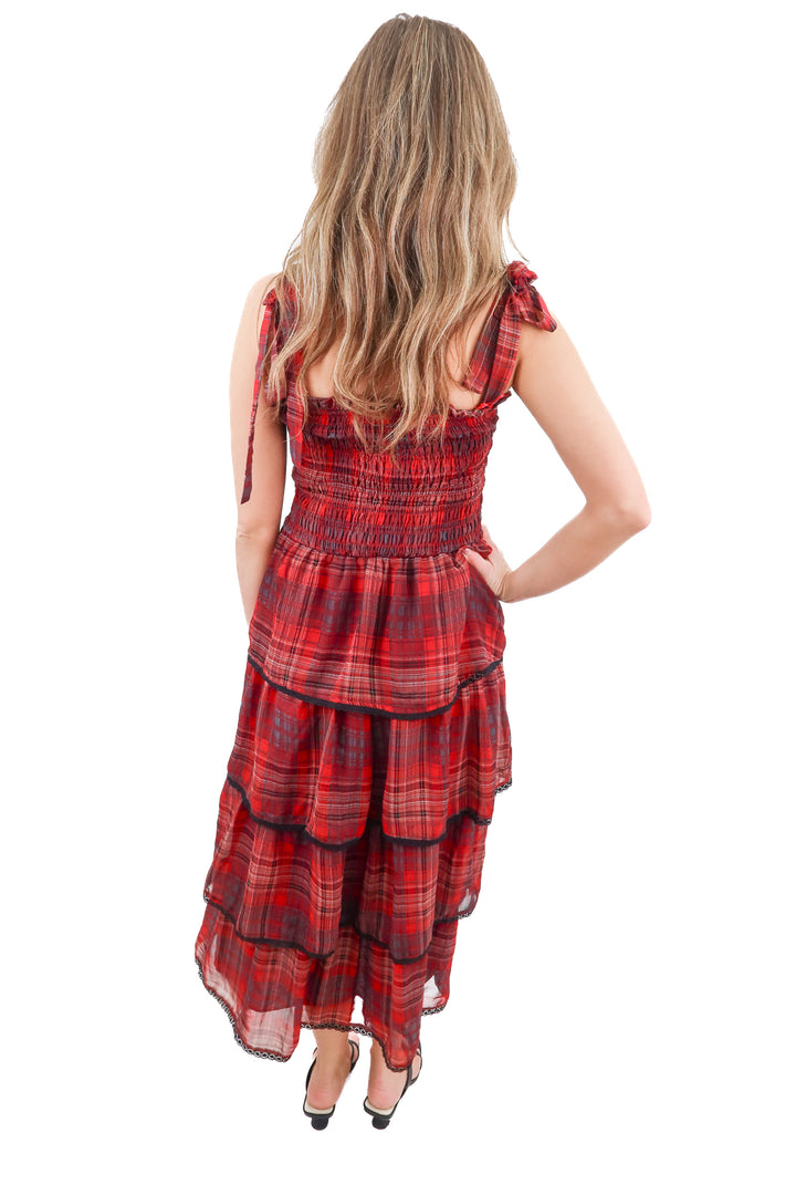 vici red plaid smocked dress (s; retail $78)
