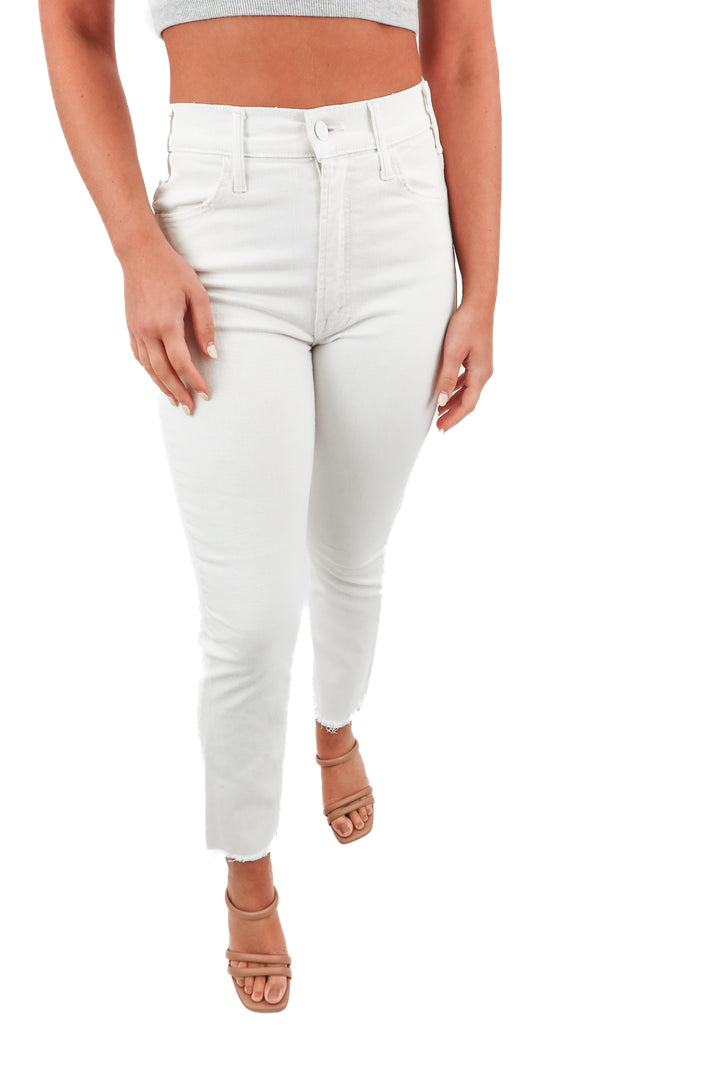 mother white raw hem jeans (27; retail $228)