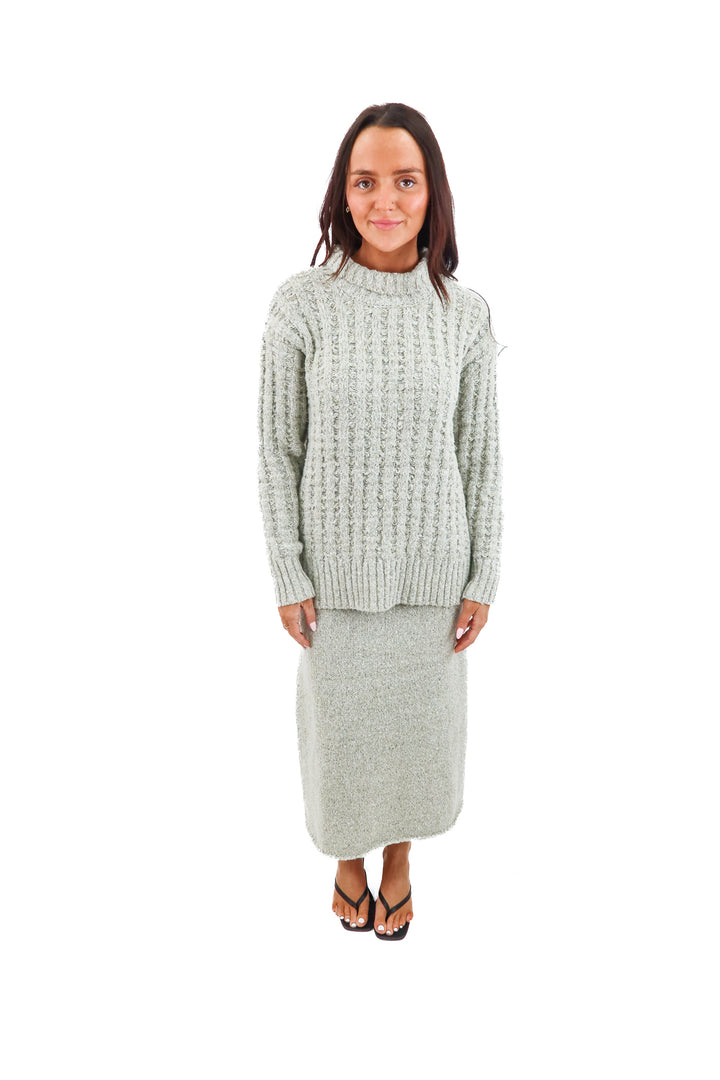 free people green cable knit set nwt (xs; retail $275)