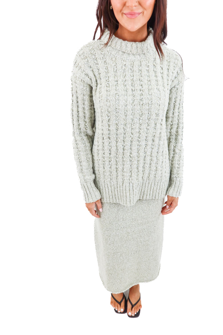 free people green cable knit set nwt (xs; retail $275)