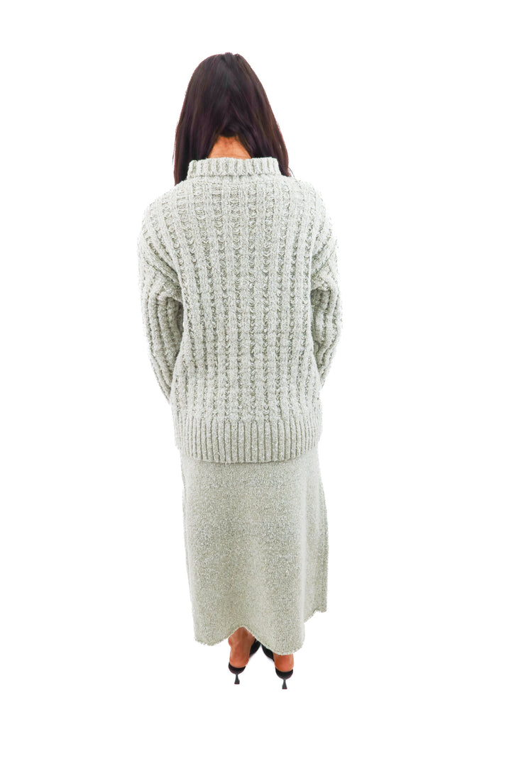 free people green cable knit set nwt (xs; retail $275)