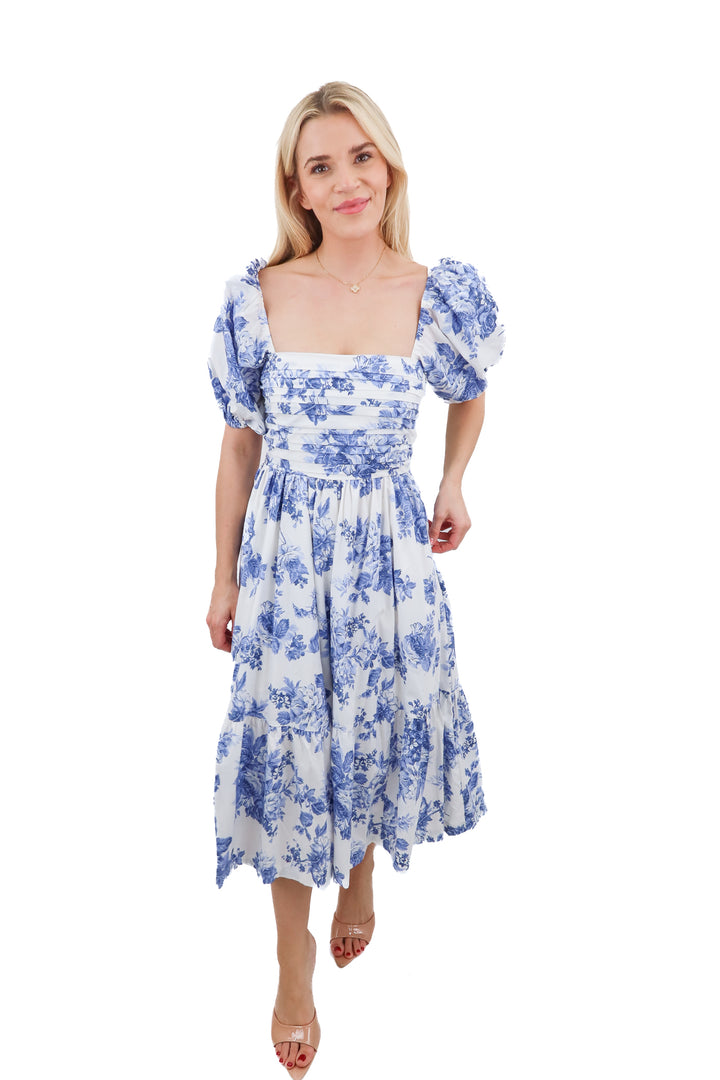 abercrombie & fitch blue floral puff sleeve dress (xs; retail $120)
