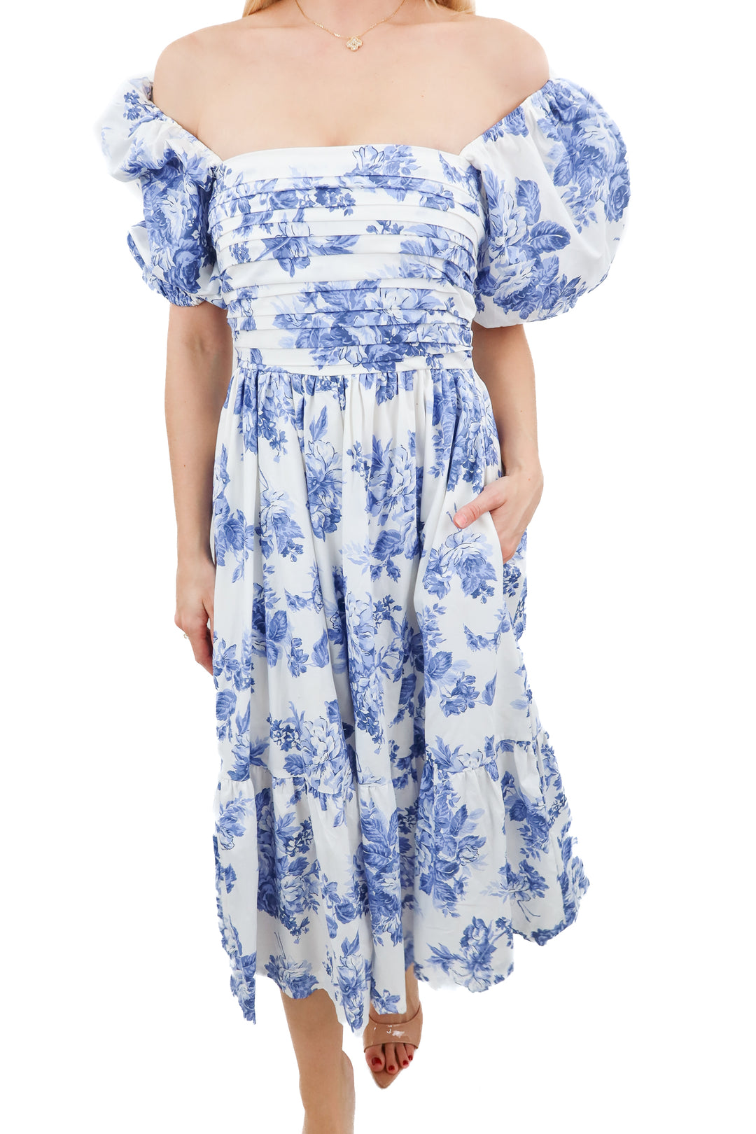 abercrombie & fitch blue floral puff sleeve dress (xs; retail $120)