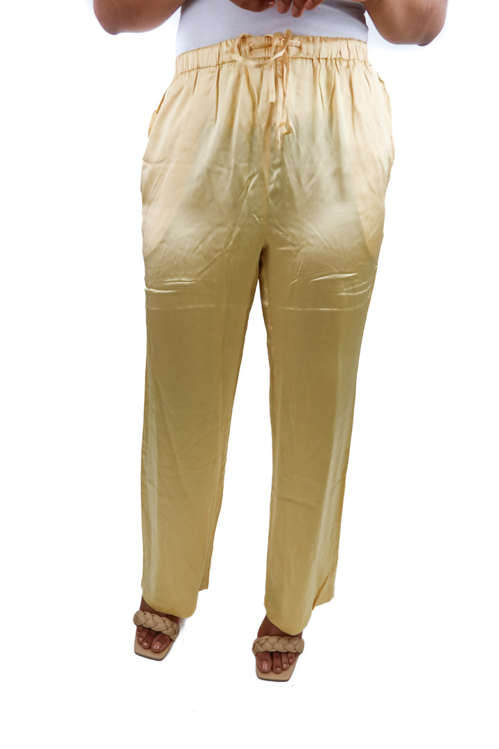 quince yellow satin pants NWT (s; retail $90)
