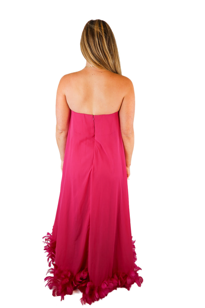 Mac Duggal pink feather bottom dress (2)