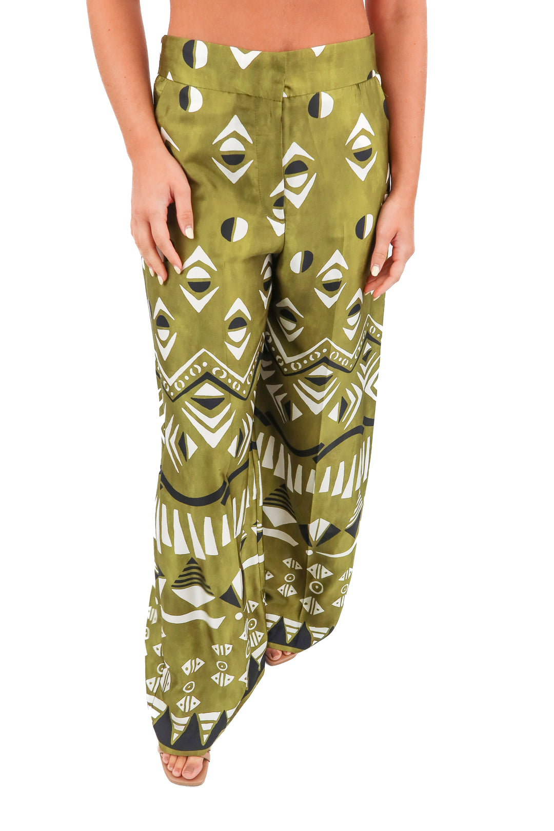 zara green abstract printed pants (s)