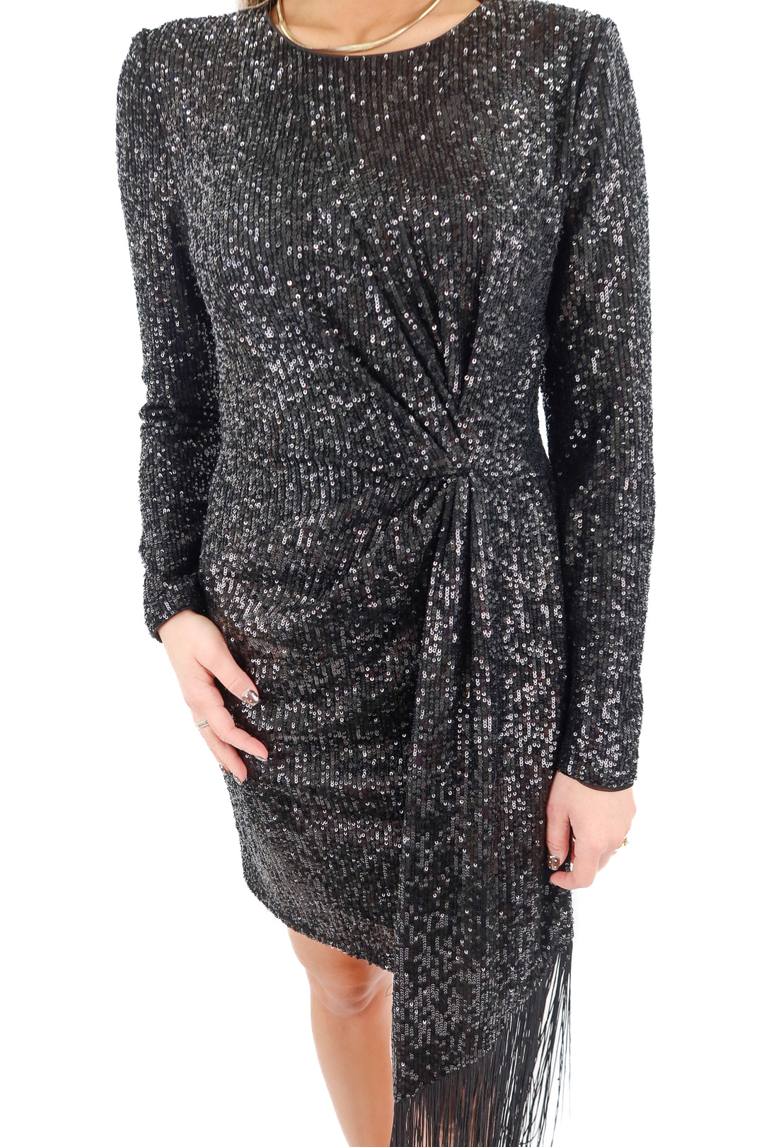 badgley mischka black sequin tie dress (2; retail $530)