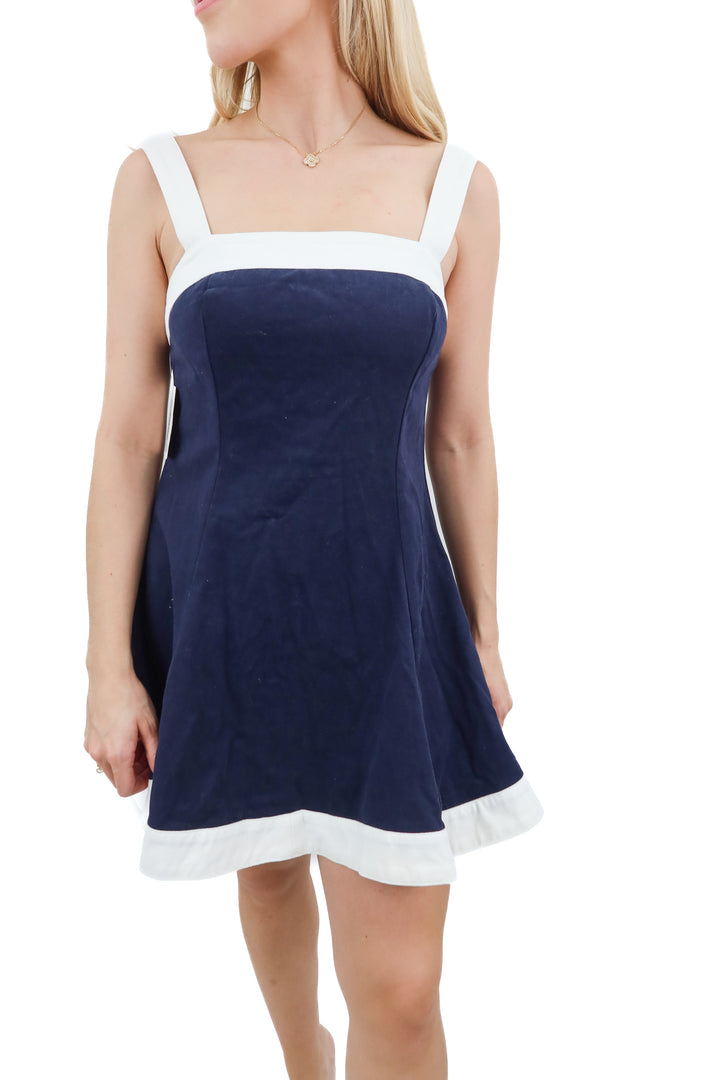 vici navy/white soft denim dress (s; retail $68)